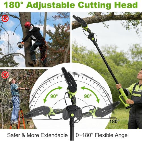 Electric Pole Chainsaw for Tree Trimming,8 Inch Battery Powered Pole Saw with Extension Pole,Lightweight Brushless Tree Trimmer for Branch Cutting,Limb Pruning,Yard Cleanup,Garden Maintenance Outdoor
