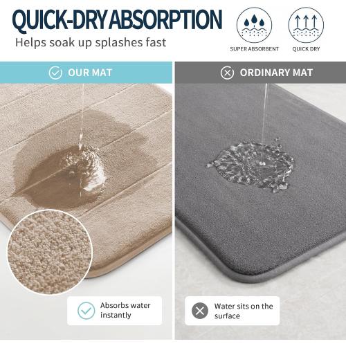 Yimobra Memory Foam Bath Mat, Soft Absorbent Bathroom Rug, 24x17, Beige