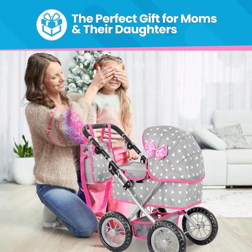 Kinderplay Baby Doll Stroller | Baby Doll Pram | Baby Doll Carriage - Stroller for Baby Dolls with Adjustable Handle (12.99-24.80 inches) | Babydoll Reborn Strollers | Model KP0261S
