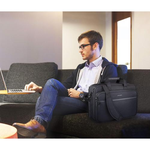 KROSER Laptop Bag Premium Laptop Briefcase Fits Up to 17.3 Inch Laptop Expandable Water-Repellent Shoulder Messenger Bag Computer Bag for Travel/Business/Men/Women-Black‼️shoulder strap is inside of the bag ‼️