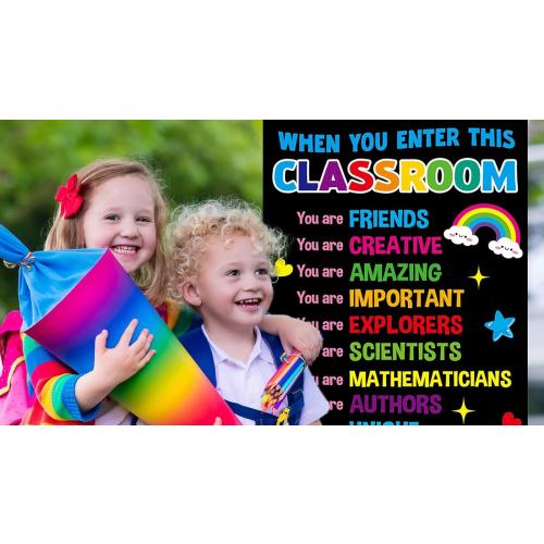 Wiooffen When You Enter This Classroom Door Cover Affirmation Station Empowerment Door Decor Motivational Hanging Banner Decor Back to School Front Door Porch Sign Classroom Welcome Photo Background