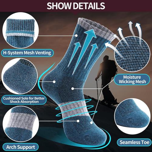 Anlisim Merino Wool Hiking Socks for Women Thermal Winter Warm Boot Work Cushion Socks 5 Pairs