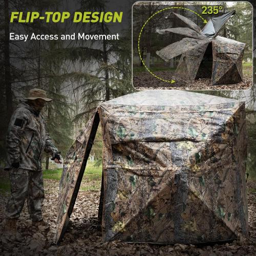 Hunting Blind, 360° See Through Ground Blind for Turkey Hunting, Turkey Ground Blind, Hunting Blind for Turkey & Deer, 2-3 Person Pop Up Portable Camouflage Tent with Carrying Bag