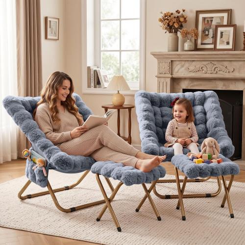 Kasunpul Comfy Saucer Chair, Soft Faux Fur Oversized Folding Accent Chair, Lazy Chair for Teens Adults(Gray)