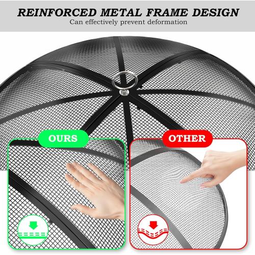 Size 27 Fire Pit Spark Screen, 27 Inch Diameter Fire Pit Screen with Handle & Poker,Heavy Duty Metal Mesh Fire Pit Screen,Fire Pit Lid for Outdoor/Beach/RV Camping/Backyard