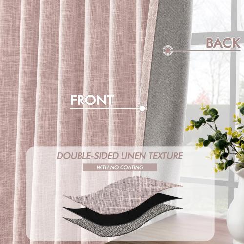 MIULEE Baby Pink 100% Blackout Linen Curtain 120 Inch 2 Panel Set Double Sided No Coating Pinch Pleated Back Tab Black out 10 FT Extra Long Thermal Insulated Bedroom Living Room Darkening Window Drape