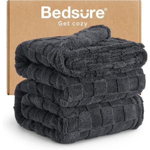 Bedsure GentleSoft Blankets Queen Size for Bed - Super Soft Cozy Blanket for Women Men Girls, Large Fuzzy Fleece Throw for Bedroom Decor, Dark Grey, 90x90 Inches