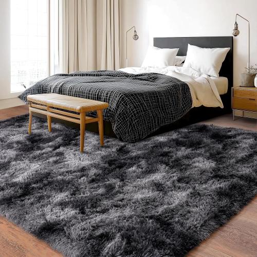 Shaggy Area Rugs, Fuzzy Rugs for Living Room, Soft Nursery Area Rug for Girls, Tie Dye Black Gray Plush Area Rugs Non Slip, Fluffy Rug Carpet
