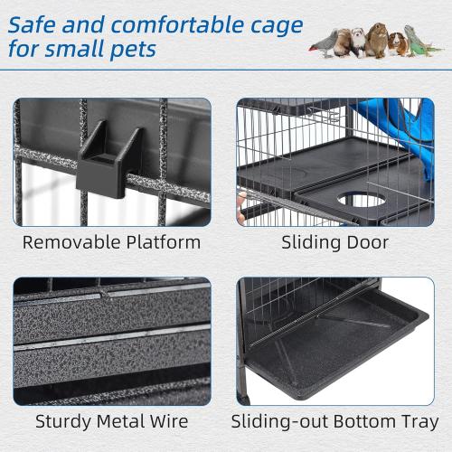 HABUTWAY 45''H Metal Small Animal Cages, Rolling Chinchilla Cage with Removable Ramps, Lagre Cage for Chinchillas/Guinea Pigs/Rabbit, Ferret Cages with Hammock & 4 Tiers, Black