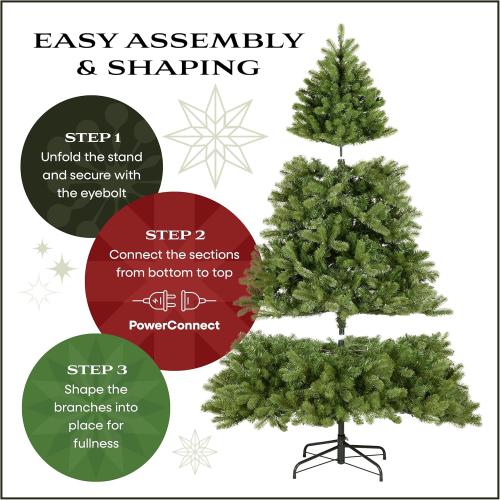 National Tree Company 6.5 ft Pre-Lit Dunhill Fir Artificial Christmas Tree, 600 LED Lights, 1,838 Tips, PowerConnect, Foot Pedal, 10 Light Functions, Includes Stand, Green