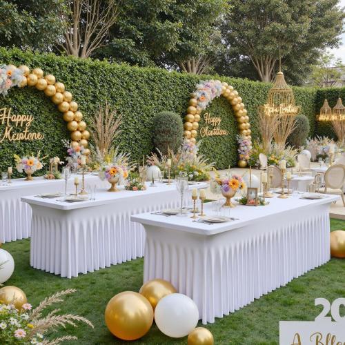 White Spandex Tablecloths for 6 Foot Rectangle Tables, Wrinkle Free Stretchy Table Cloths 6ft Fitted Table Cover DeskSkirt for Weddings Birthday Party Banquet Baby Shower