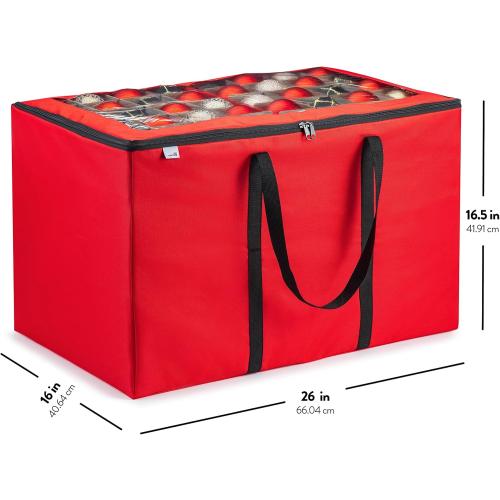 ZOBER Christmas Ornament Storage Box - Stores 200 3 Ornaments with Individual Trays - Tear Proof 600D Oxford Fabric - ornament organizer storage box (Red, 200-3 Ornaments)