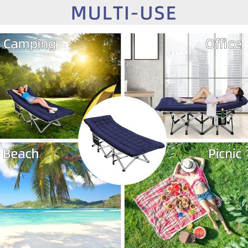 Fragess Portable Camping Cot, Sleeping Cot for Adult, 28 Extra Wide Heavy Duty Folding Cot Max Load 600LBS with Thick Mattress, Portable Camping Bed for Camp Outdoor/Office, Home Nap (Blue)