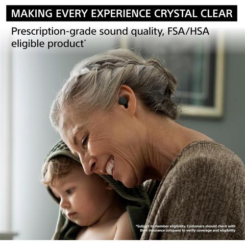 Color Black Sony CRE-E10 Self-Fitting OTC Hearing Aids for Mild to Moderate Hearing Loss, Prescription-Grade Sound Quality, Comfortable Earbud Design, Bluetooth Enabled for iOS, and Rechargeable Battery, Black