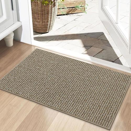 BEQHAUSE Dirt Trapper Door Mat 20 x 32, Non-Slip Washable Doormats Entrance Mat, Dirt Resistant and Absorbent Welcome Mat, Low Profile Floor Mats for Front Back Door and Entryway, Light Beige