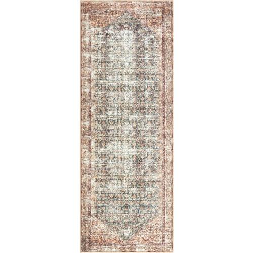 Keen Home Design 2x10 Rug - Machine Washable Runner Rug with Non-Slip Backing, Ideal for Hallway, Entryway, Kitchen, Laundry Room - Vintage, Easy Clean, Durable, Low Pile - (2'6 x 10')