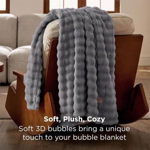 Bedsure 3D Cloud Bubble Soft Throw Blanket for Couch, Grey, 50×60