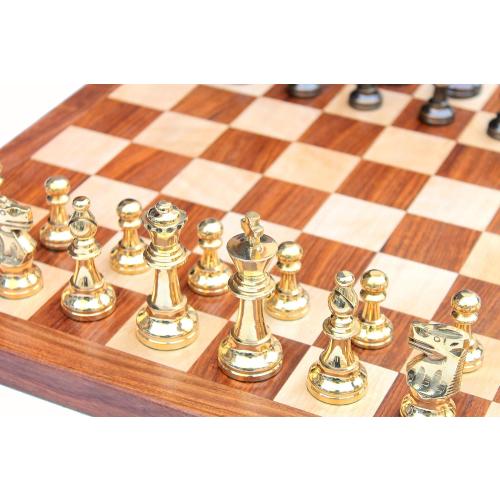 16 X 16″ Collectible Acacia Wood Chess Game Board Set Brass Pieces