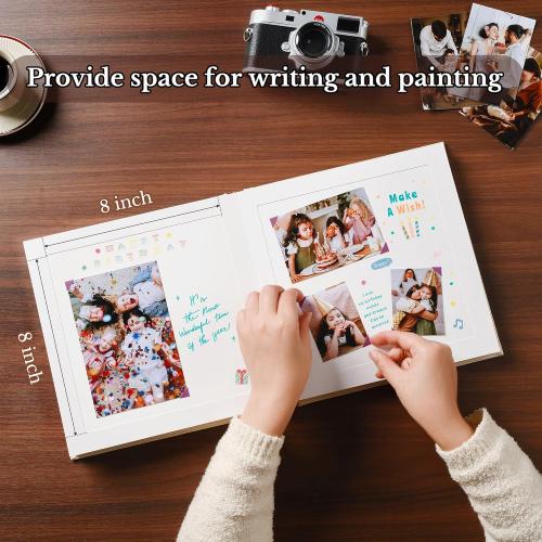 8 x 8 Inch DIY Scrapbook Album 40 Pages Linen Hardcover Kraft White Paper Scrap Book Photo Albums Memory Book for Baby Wedding Family Anniversary Photo Album (Beige, 40 pages)
