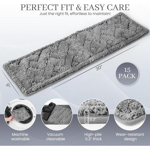 Carpet Non Slip Stair Treads Indoor – Washable Thicker Polyester Fiber Fade Resistant Stair Rugs for Kids Elders and Pets – 9 X 30 Size Rugs Pack of 15