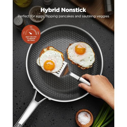 Non Stick Frying Pans, 12-inch with Lid, Hybrid Fajita Pans Nonstick,non stick Skillets Stainless Steel, Dishwasher & Oven-Safe, Induction Compatible Cooking Pan, PFOA Free Cookware