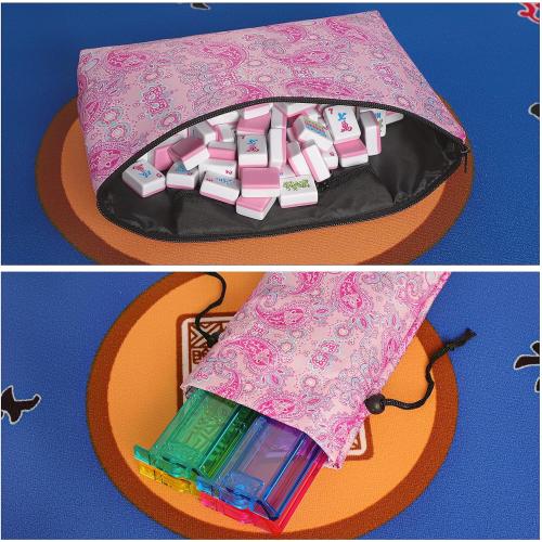 American Mahjong Game Set, 166 Pink Tiles (1.2”), 4 All-in-One Color Rack/Pushers & Drawstring Bag, Complete Mahjong Sets with Pink Printed Carrying Bag and Mahjong Tile Set Accessories