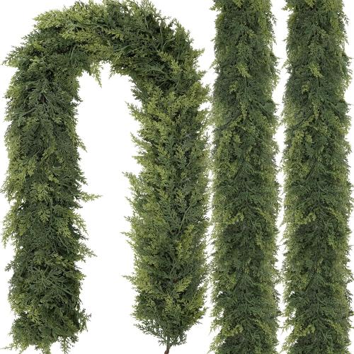 3 Pcs 6FT Christmas Cedar Garland Artificial Realistic Faux Green Cedar Pine Garland Real Touch Christmas Garland for Xmas Home Decoration Indoor Stairs Railing Fireplace Outdoor