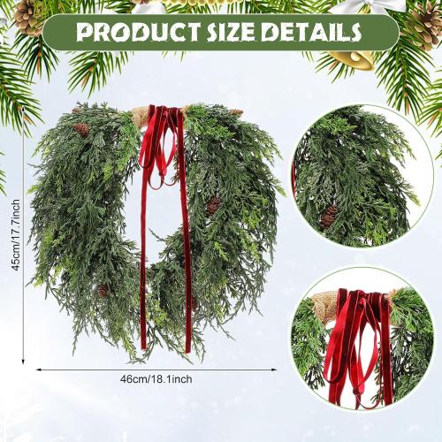 Dingion Small Norfolk Pine Christmas Wreath 11.8 in Christmas Kitchen Cabinet Norfolk Pine Wreath Mini for Front Door Artificial Farmhouse Rustic Xmas Decor for Window Fireplace