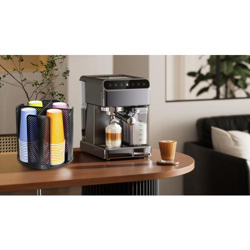 Rotating Paper Cup Dispenser, Cup Holder with 4 Compartments, Disposable Coffee Cup Dispenser Removable, Plastic Cup Storage & Lid Holder for Countertops, Kitchen, Coffee Stations (White)