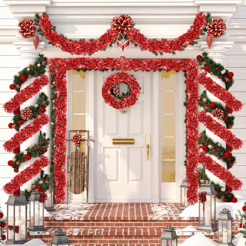 70 Ft Christmas Tinsel Garland Metallic Tinsel Twist Garland Glitter Christmas Tree Hanging Decorations for New Year Party Birthday Holiday Indoor Outdoor Supplies (Red)