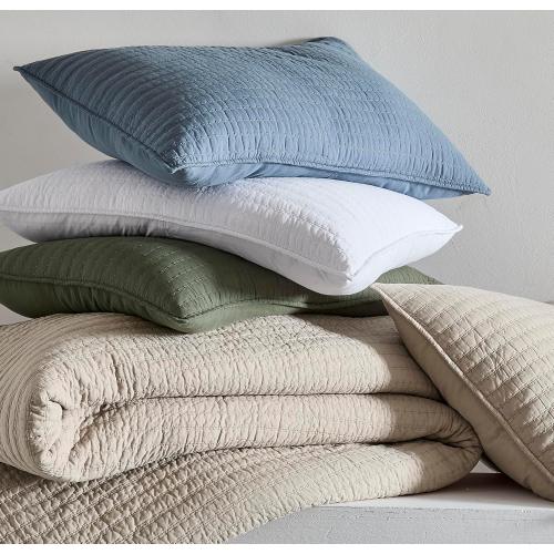 WDCOZY 100% Cotton King Size Quilt Set - Olive Green Striped Pick Stitch Soft Lightweight Bedspread, Textured Like Linen, Farmhouse Country Rustic Coverlet, Shabby Chic Gauze Bedding, 3 Pieces