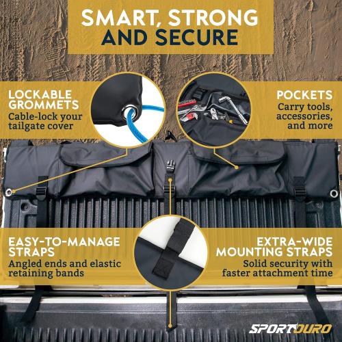 Tailgate Bike Pads for Truck - 5-Bike Rack for Truck Tailgate Pad with PVC Top, Flannel Bottom, Zipper Pockets, Secure Combo Lockable Tailgate Covers for Trucks - Bike Blanket Tailgate by SPORTOURO