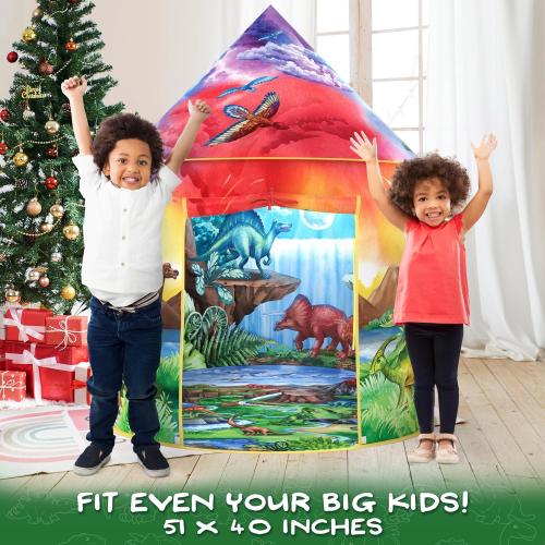 Multicolor W&O Dinosaur Discovery Play Tent with Roar Button - Extraordinary Pop Up Tent for Boys & Girls - Perfect for Indoor & Outdoor Adventures