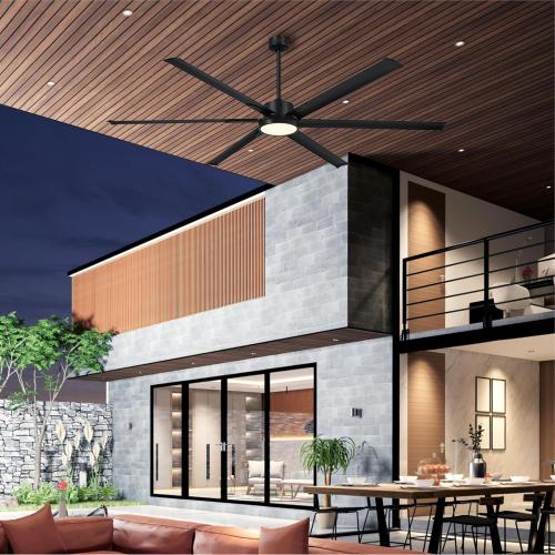 Westinghouse Lighting Hudson Yards Adjustable Ceiling Fan with Light, 80-Inch Industrial-Style Indoor/Outdoor Fan in Matte Black, DC Motor, Dimmable LED with Opal Frosted Glass, Remote Control