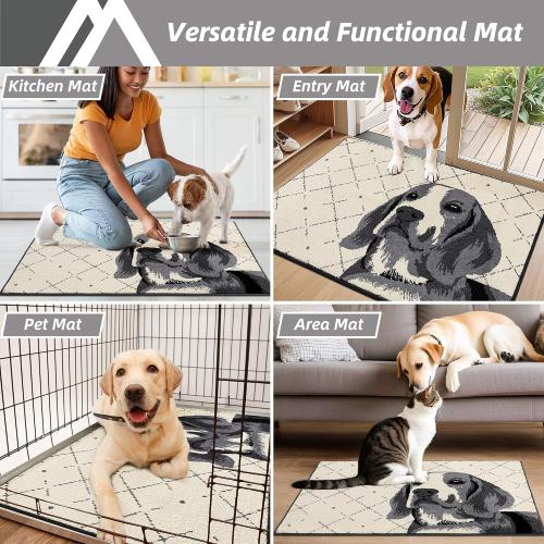 COSY HOMEER Dog Door Mat 32x48 Dirt Trapper Entryway Rugs Absorbent Funny Welcome Mat Washable Non Slip Entry Rugs,Grey