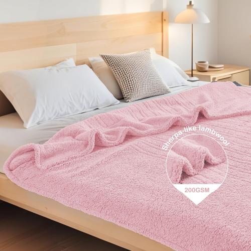 Electric Heated Blanket Full Size 72×84 with 9 Heating Levels & 1-10Hs Auto Off，Double Sided Plush Sherpa, Energy Efficient, Machine Washable, for Couch & Bed, Light Pink
