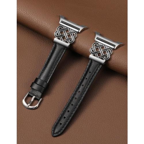 TOYOUTHS Celtic Knot Leather Band Compatible with Samsung Galaxy Watch 8 40mm 44mm/Watch 8 Classic 46mm Bands Women, No Gap One Click Slim Dressy Leather Strap with Designer Interlock Buckle