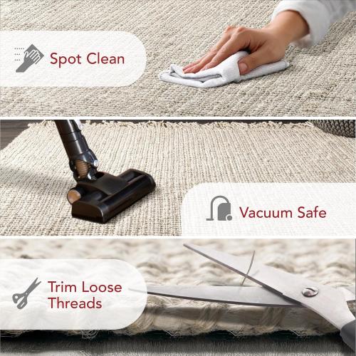 nuLOOM 6x9 Daniela Jute Tassel Hand Woven Area Rug, Off White, Solid Chunky Farmhouse Design, Natural Fiber, For Bedroom, Dining Room, Living Room, Hallway, Office, Entryway