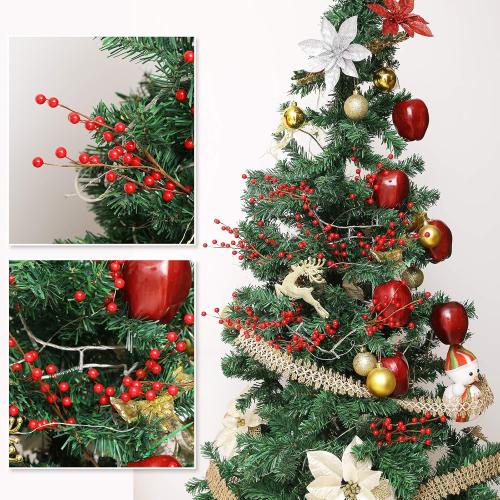 GREENTIME 12 Pack Artificial Red Berry Stems 14 Fake Holly Berry Picks for New Year Holiday Christmas Tree DIY Wreath Crafts Vase Fireplace Home Decor