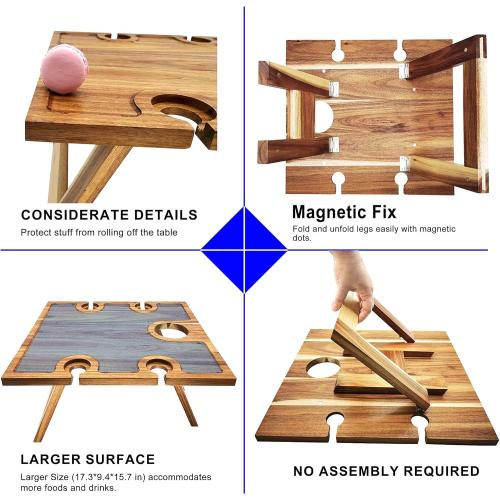 SASIDO Portable Wine Picnic Table, Acacia Wood, Larger Tray Foldable, Charcuterie Board, Wine Gift, Decor for Romantic Camping, Engagement Party, Concerts, Glamping, Winter Adventure ‼️product in its original packaging including box‼️