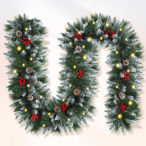 Christmas Garland,Christmas Garland with Lights, Christmas Decoration,9FT/2.7M, for Mantle, Home, Stairs, Fireplace, Porch, Door,Indoor/Outdoor (Green)