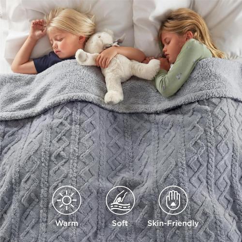 Bedsure Gentlesoft Sherpa King Size Blanket for Bed- Fleece Fluffy & Cozy Cable Jacquard Tufted for Women Gift, Thick and Warm Christmas Blanket for Winter, Grey, 108x90 Inches