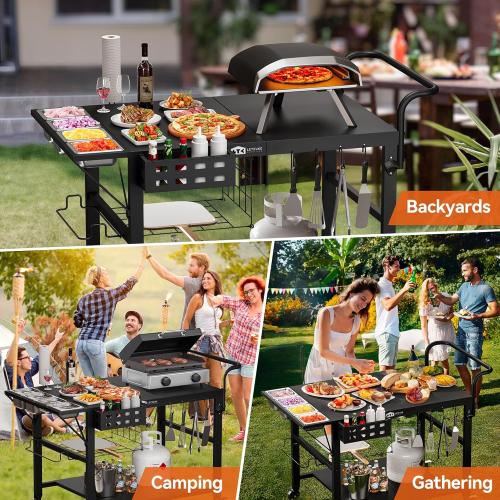 Leteuke Pizza Oven Table, Grill Cart Table for Blackstone Griddle, Outdoor Pizza Oven Stand Fits Ninja, Cuisinart, Gozney, Solo Stove, BBQ Prep Tables Station with Seasoning Tray, 47.2x27.5x35.8