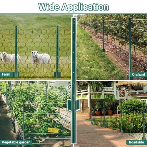 Fence Post 3 FT - 16 Packs, Metal Heavy Duty U Posts, Powder-Coated for Long-Lasting Use, Perfect for Holding Wire &Plastic Mesh, Corner Anchors, Green