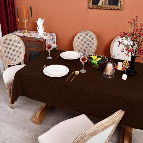 MEANMOY Brown 210 GSM Water & Stain Resistant Rectangle Tablecloth for 3 Foot Table - Solid 52 x 70 Inch Rectangular Table Cloth in Wrinkle Free Washable Polyester Fabric for Wedding, Party, Banquet