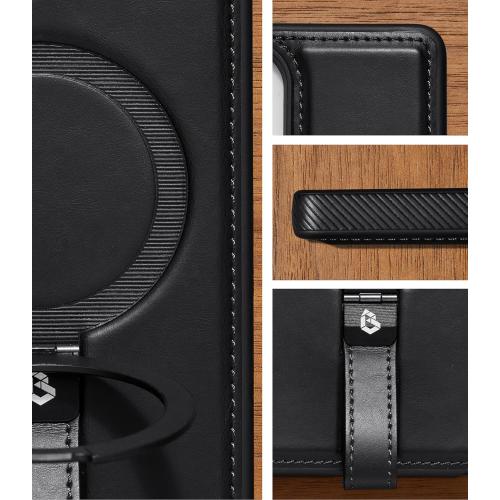 for Samsung Galaxy S25 Ultra Case Leather with Stand, Anti-Slip Grip Ring, Fits for MagSafe (Black, S25 Ultra)