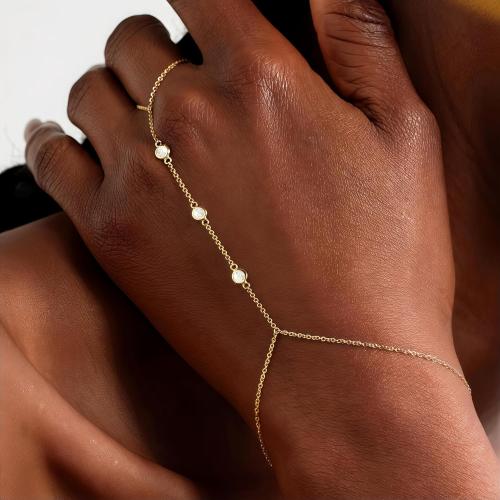 3PCS 14K Gold-Plated Hand Chain Bracelets for Women, Stack Bracelets Set Adjustable, Trendy Dainty Ring Bracelet Hand Chain