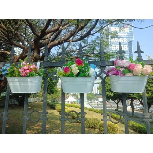 3Pcs Metal Wall Planters,11 inch Oval Metal Railing Planter, Balcony Railing Hanging Plant Pot, Indoor Outdoor Hanging Plant Pot Decor, Rustic Herb Flower Plant Holder,Color - White