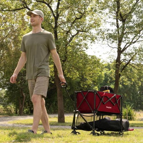 SUNNYFEEL Lightweight 47''L Double Decker Wagon for Sport, 270L Collapsible Wagon Cart,331lbs Collapsible Outdoor Utility Wagon Cart for Shopping Garden Camping,Red-Lightweight