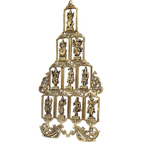 eSplanade - Brass Vishnu Dashavatar Dashavatara Dasavatharam - Ten Incarnations Avtars - Ten Incarnations of Lord Vishnu - Wall Hanging (25 Inch)